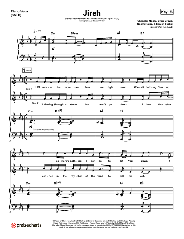 Jireh Piano/Vocal (SATB) (Maverick City Music / Elevation Worship / Chandler Moore / Naomi Raine)