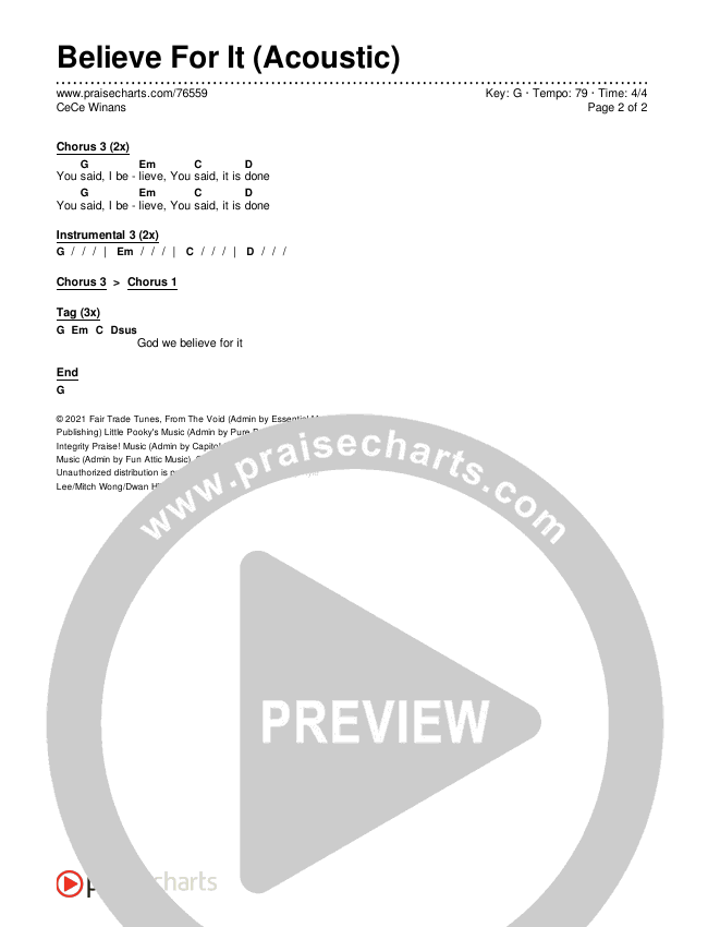 Believe For It (Acoustic) Chords & Lyrics (CeCe Winans)