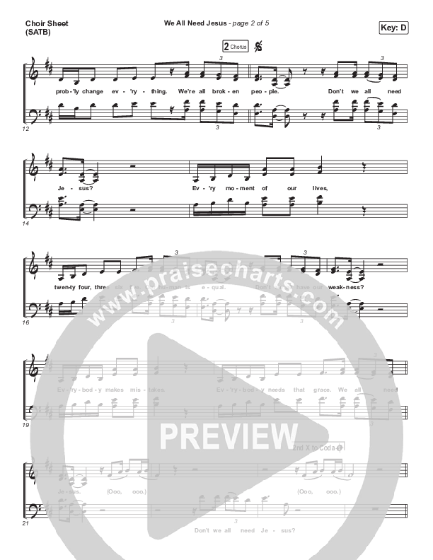 We All Need Jesus Choir Sheet (SATB) (Danny Gokey / Koryn Hawthorne)