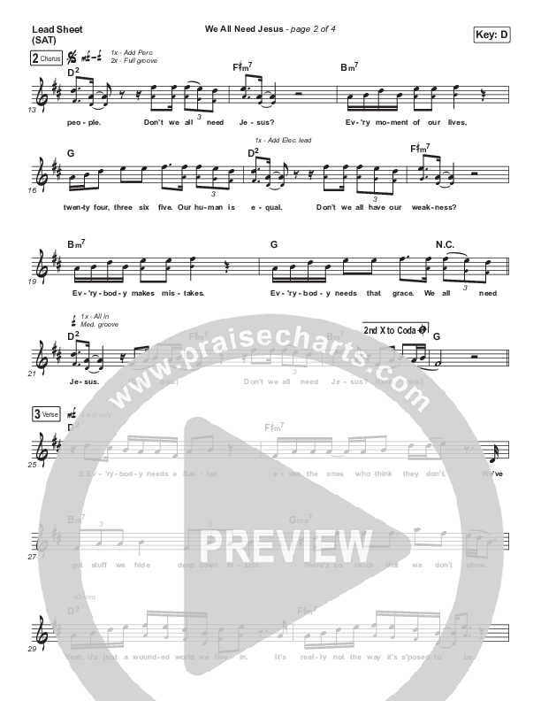 We All Need Jesus Lead Sheet (SAT) (Danny Gokey / Koryn Hawthorne)