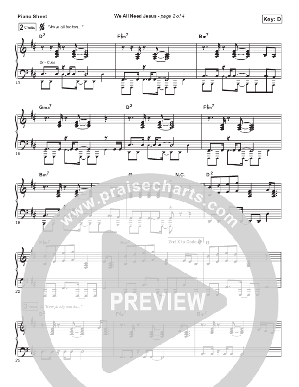 We All Need Jesus Piano Sheet (Danny Gokey / Koryn Hawthorne)