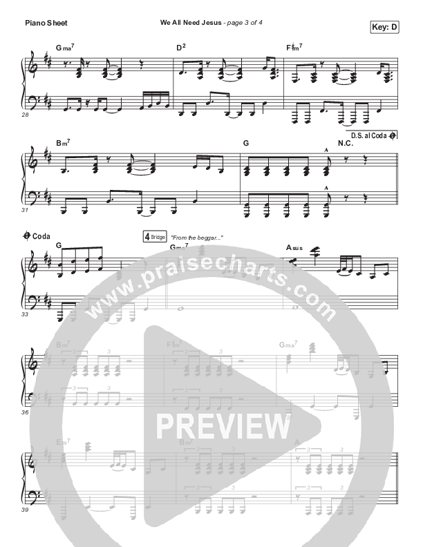 We All Need Jesus Piano Sheet (Danny Gokey / Koryn Hawthorne)