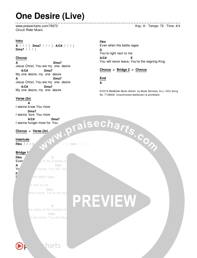 One Desire (Live) Chords & Lyrics (Circuit Rider Music)