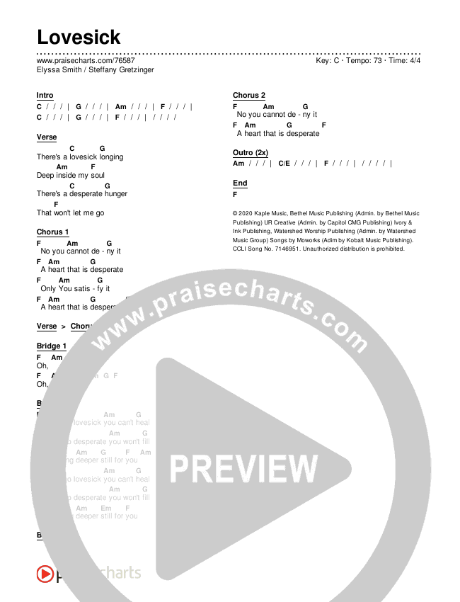 Lovesick Chords & Lyrics (Elyssa Smith / Steffany Gretzinger)