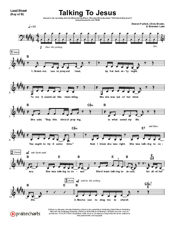 Talking To Jesus Lead Sheet (Melody) (Maverick City Music / Elevation Worship / Brandon Lake)