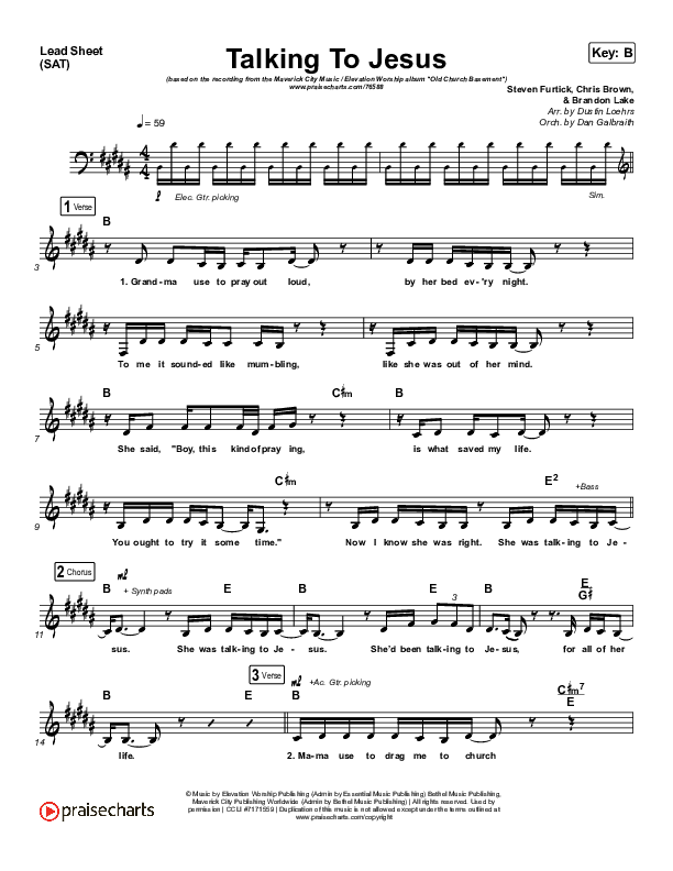 Talking To Jesus Lead Sheet (SAT) (Maverick City Music / Elevation Worship / Brandon Lake)