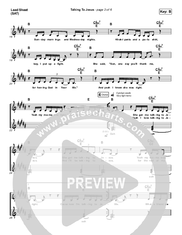 Talking To Jesus Lead Sheet (SAT) (Maverick City Music / Elevation Worship / Brandon Lake)