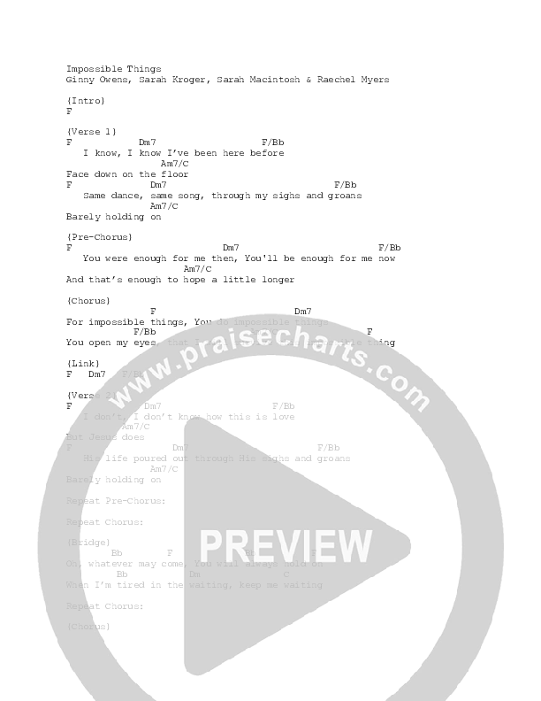 Impossible Things Chords PDF FAITHFUL Ginny Owens PraiseCharts impossible-things-chords-pdf-faithful-ginny-owens-praisecharts
