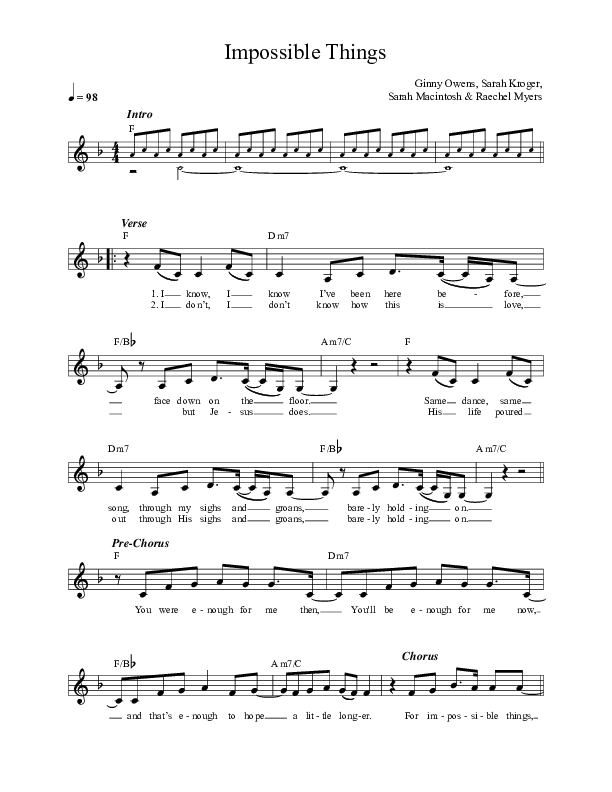 Impossible Things Lead Sheet (FAITHFUL / Ginny Owens)