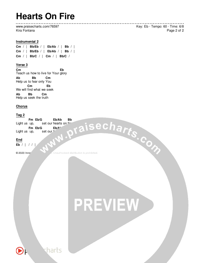 Hearts On Fire Chords & Lyrics (Kira Fontana)