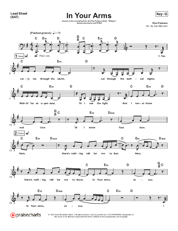 In Your Arms Lead Sheet (SAT) (Kira Fontana)