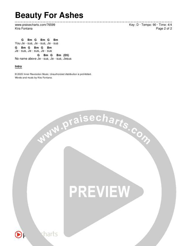 Beauty For Ashes Chords & Lyrics (Kira Fontana)