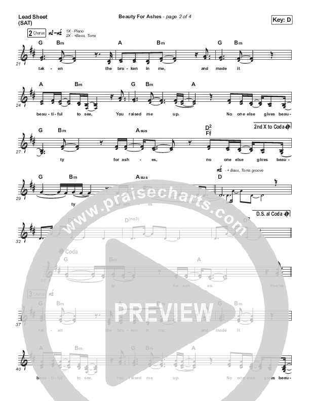 Beauty For Ashes Lead Sheet (SAT) (Kira Fontana)