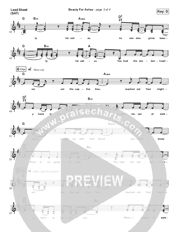 Beauty For Ashes Lead Sheet (SAT) (Kira Fontana)