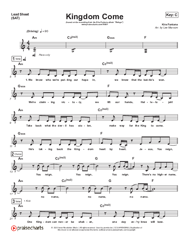 Kingdom Come Lead Sheet (SAT) (Kira Fontana)
