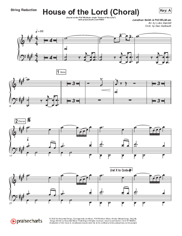 House Of The Lord (Choral Anthem SATB) String Pack (Phil Wickham / Arr. Luke Gambill)