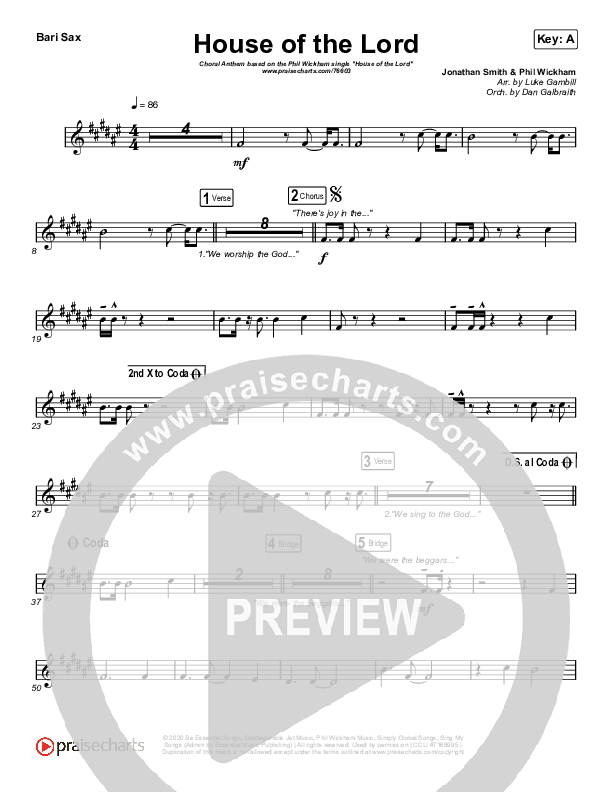 House Of The Lord (Choral Anthem SATB) Bari Sax (Phil Wickham / Arr. Luke Gambill)