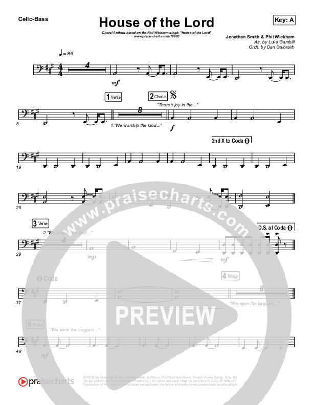 House Of The Lord (Choral Anthem SATB) Cello/Bass (Phil Wickham / Arr. Luke Gambill)