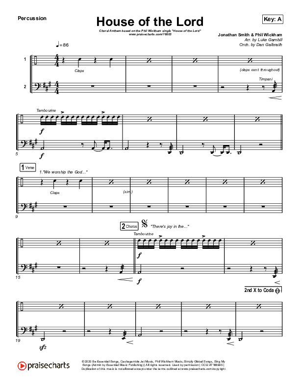 House Of The Lord (Choral Anthem SATB) Percussion (Phil Wickham / Arr. Luke Gambill)