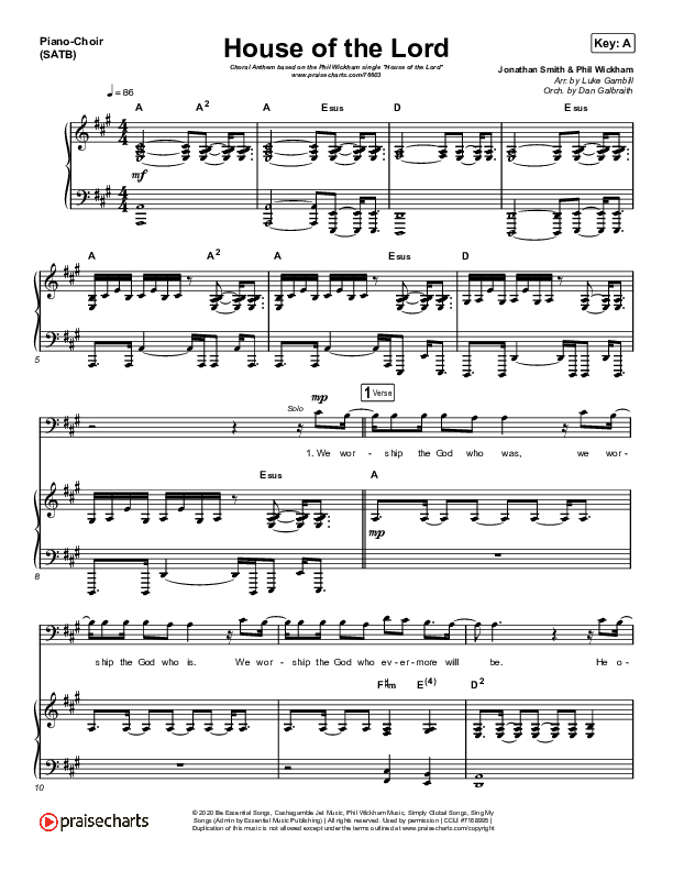 House Of The Lord (Choral Anthem SATB) Piano/Choir (SATB) (Phil Wickham / Arr. Luke Gambill)