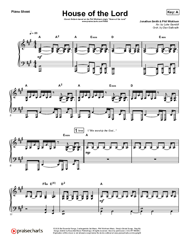 House Of The Lord (Choral Anthem SATB) Piano Sheet (Phil Wickham / Arr. Luke Gambill)