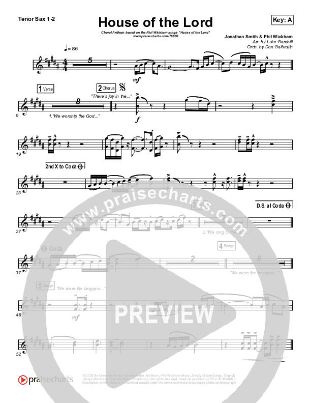 House Of The Lord (Choral Anthem SATB) Tenor Sax 1/2 (Phil Wickham / Arr. Luke Gambill)