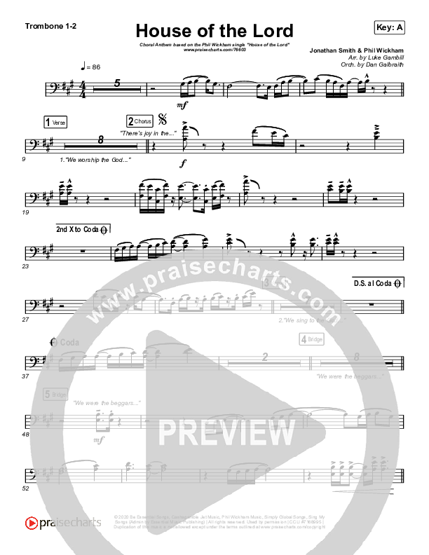 House Of The Lord (Choral Anthem SATB) Trombone 1/2 (Phil Wickham / Arr. Luke Gambill)