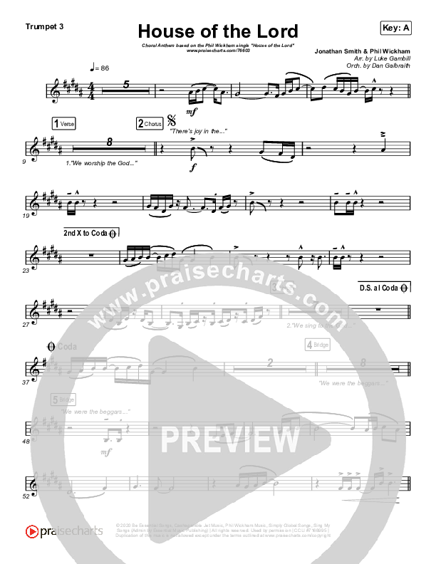 House Of The Lord (Choral Anthem SATB) Trumpet 3 (Phil Wickham / Arr. Luke Gambill)