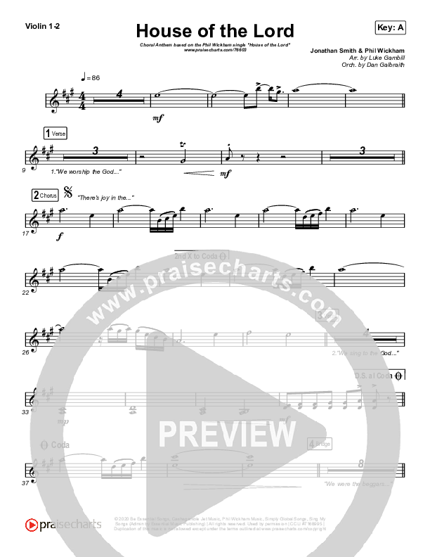 House Of The Lord (Choral Anthem SATB) Violin 1/2 (Phil Wickham / Arr. Luke Gambill)