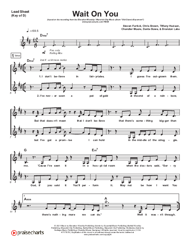 Wait On You Lead Sheet (Melody) (Maverick City Music / Elevation Worship / Dante Bowe / Chandler Moore)