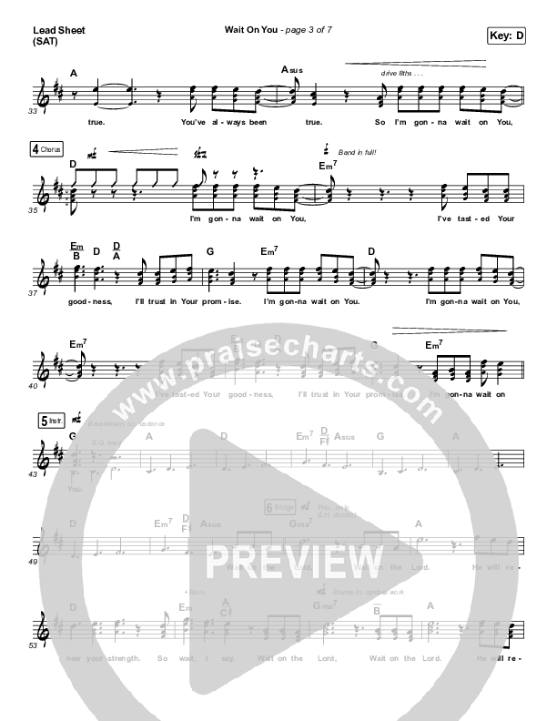 Wait On You Lead Sheet (SAT) (Maverick City Music / Elevation Worship / Dante Bowe / Chandler Moore)