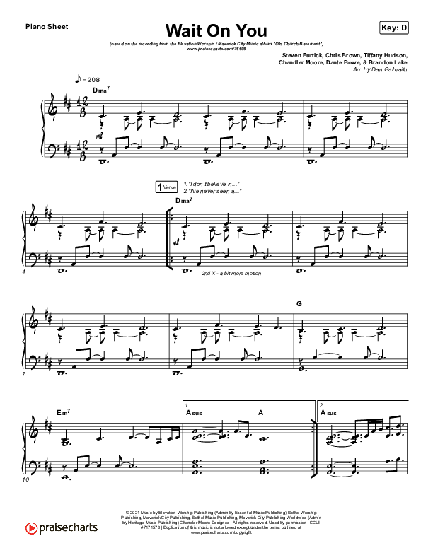 Wait On You Piano Sheet (Maverick City Music / Elevation Worship / Dante Bowe / Chandler Moore)