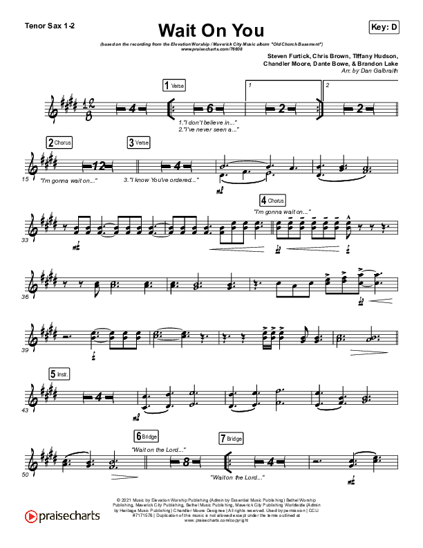 Wait On You Tenor Sax 1/2 (Maverick City Music / Elevation Worship / Dante Bowe / Chandler Moore)