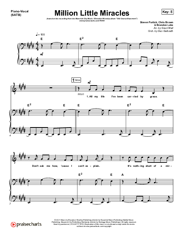 Million Little Miracles Piano/Vocal (SATB) (Maverick City Music / Elevation Worship)