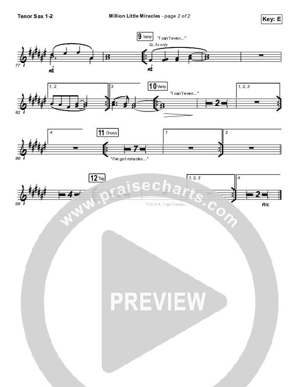 Million Little Miracles Tenor Sax 1/2 (Maverick City Music / Elevation Worship)
