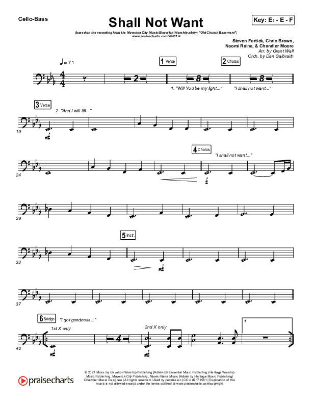 Shall Not Want Cello/Bass (Maverick City Music / Elevation Worship / Chandler Moore)