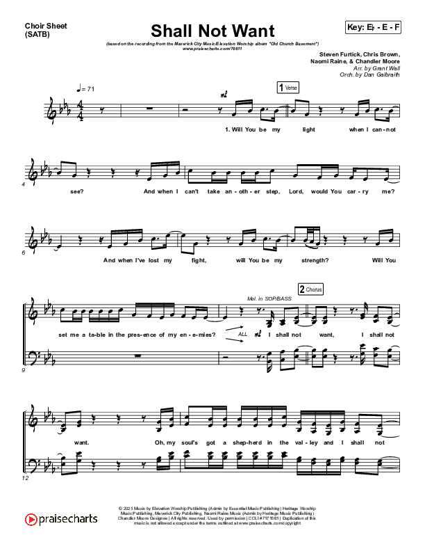 Shall Not Want Choir Sheet (SATB) (Maverick City Music / Elevation Worship / Chandler Moore)
