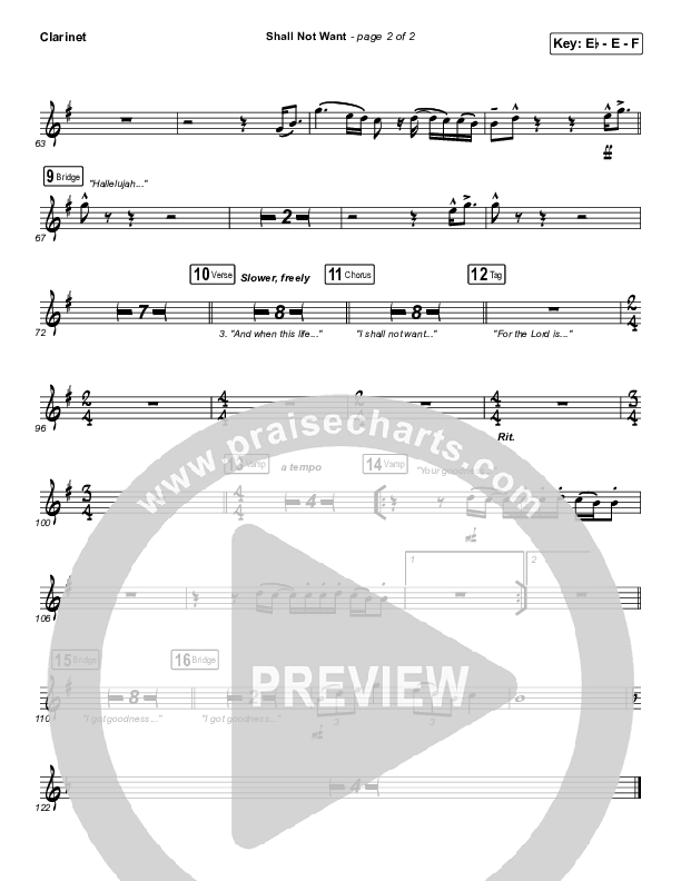 Shall Not Want Clarinet (Maverick City Music / Elevation Worship / Chandler Moore)