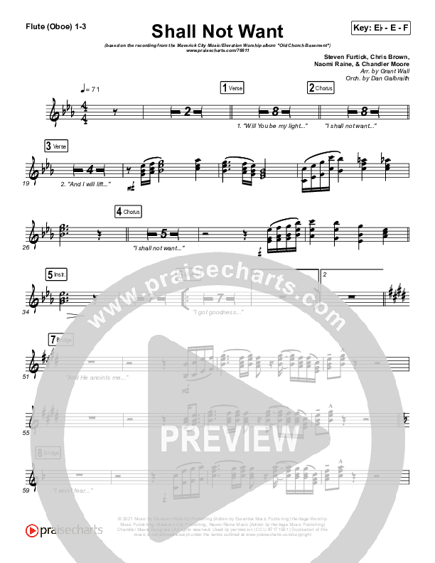 Shall Not Want Flute/Oboe 1/2/3 (Maverick City Music / Elevation Worship / Chandler Moore)