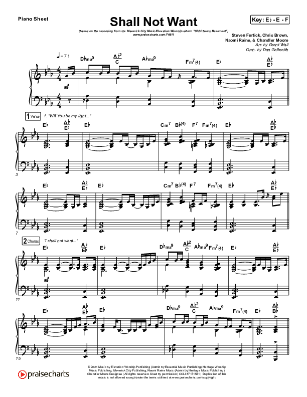 Shall Not Want Piano Sheet (Maverick City Music / Elevation Worship / Chandler Moore)