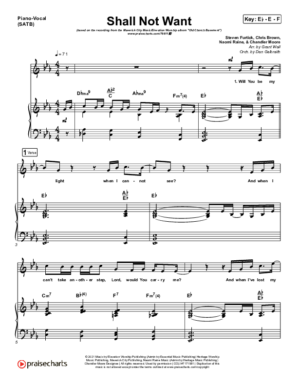 Shall Not Want Piano/Vocal (SATB) (Maverick City Music / Elevation Worship / Chandler Moore)