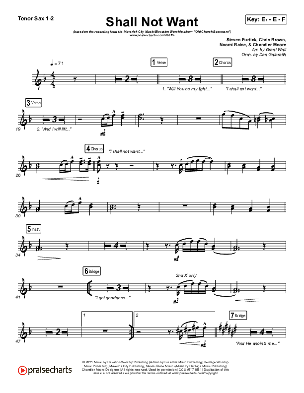 Shall Not Want Tenor Sax 1/2 (Maverick City Music / Elevation Worship / Chandler Moore)