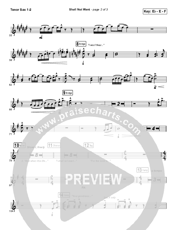 Shall Not Want Tenor Sax 1/2 (Maverick City Music / Elevation Worship / Chandler Moore)
