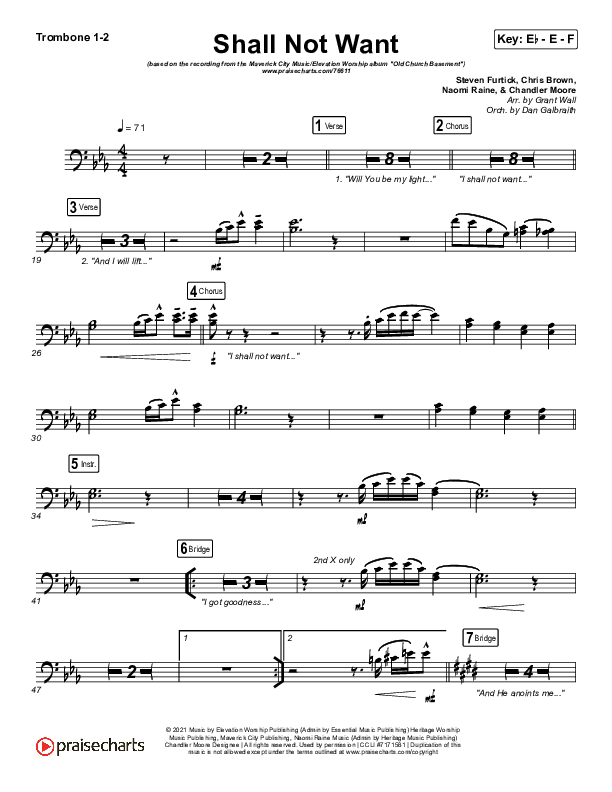 Shall Not Want Trombone 1/2 (Maverick City Music / Elevation Worship / Chandler Moore)