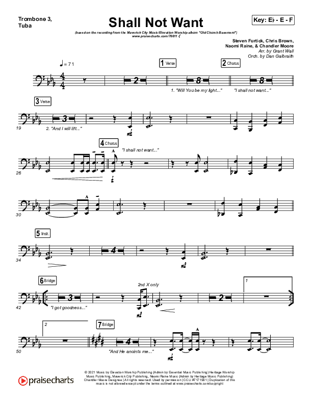 Shall Not Want Trombone 3/Tuba (Maverick City Music / Elevation Worship / Chandler Moore)