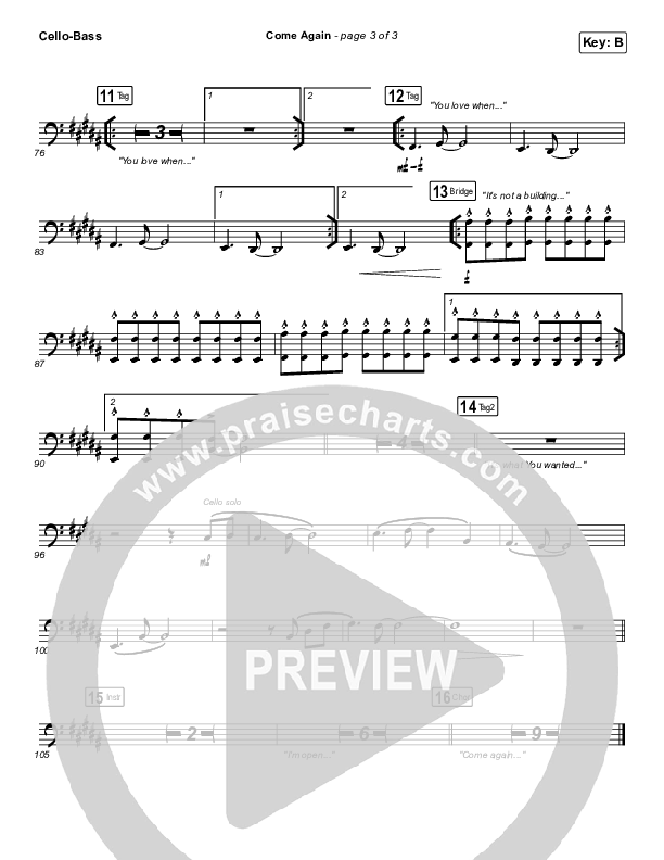 Come Again Cello/Bass (Maverick City Music / Elevation Worship / Chandler Moore / Brandon Lake)