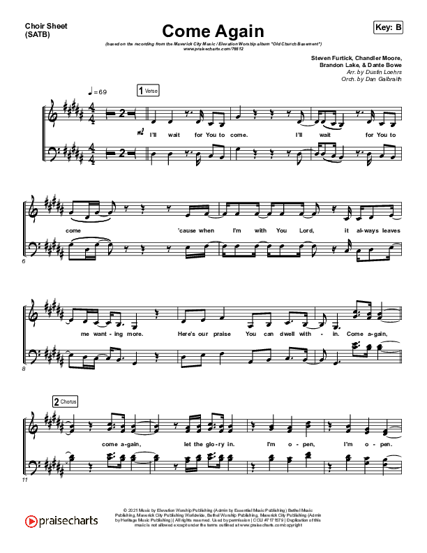 Come Again Choir Sheet (SATB) (Maverick City Music / Elevation Worship / Chandler Moore / Brandon Lake)