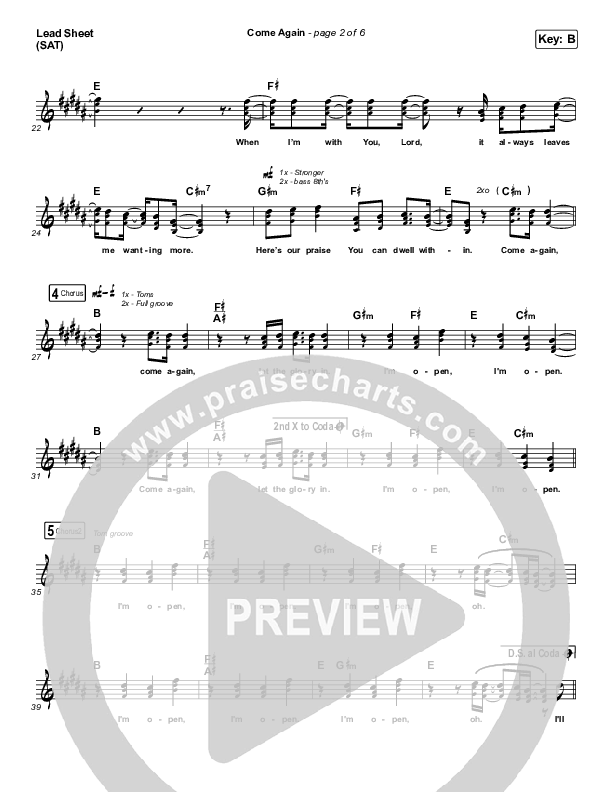 Come Again Lead Sheet (SAT) (Maverick City Music / Elevation Worship / Chandler Moore / Brandon Lake)