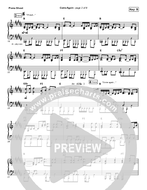 Come Again Piano Sheet (Maverick City Music / Elevation Worship / Chandler Moore / Brandon Lake)