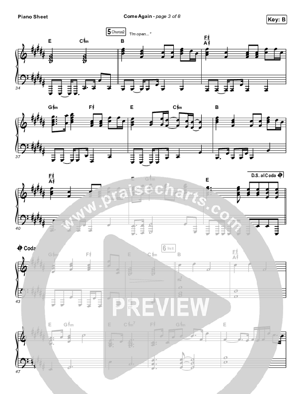 Come Again Piano Sheet (Maverick City Music / Elevation Worship / Chandler Moore / Brandon Lake)